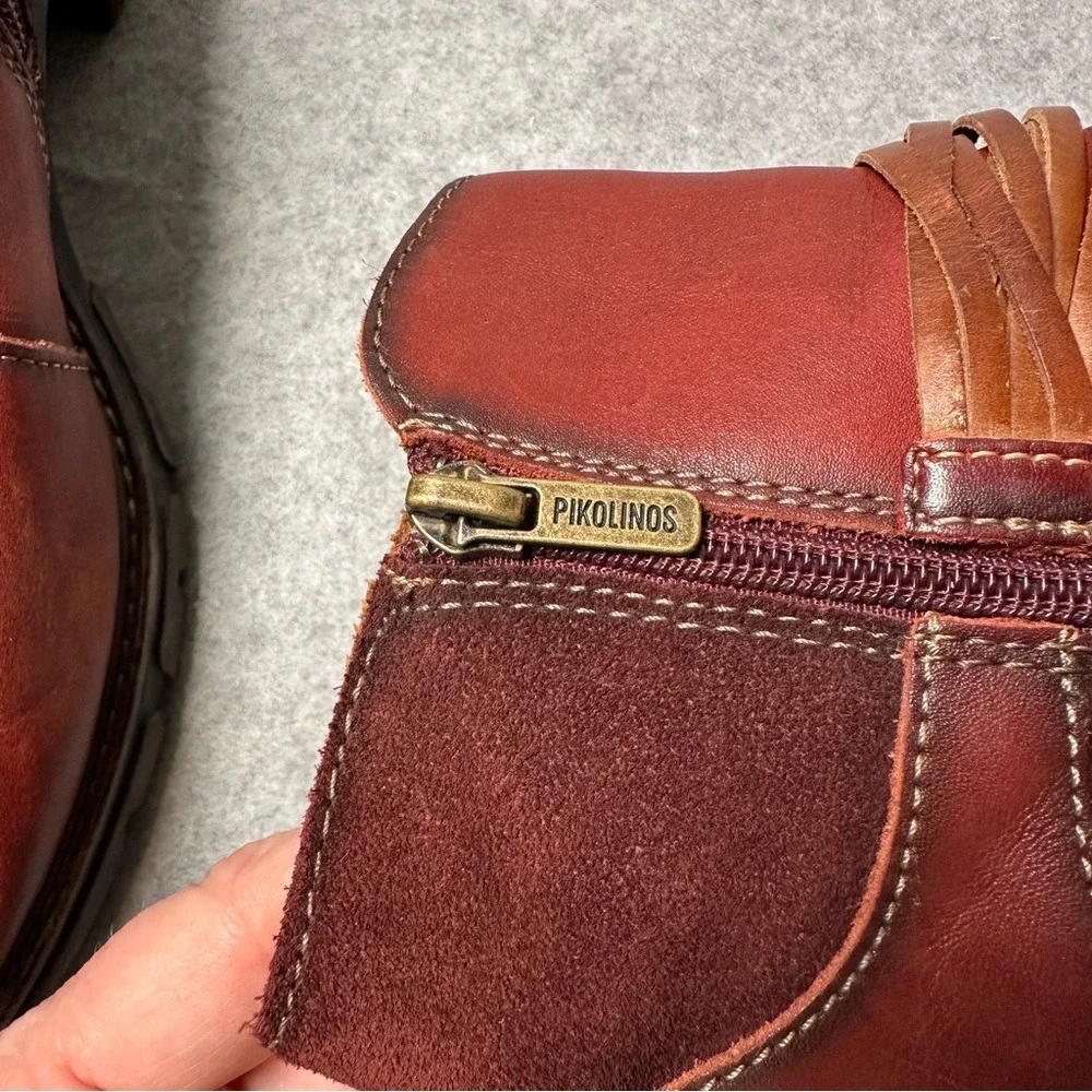 Pikolinos Burgundy Leather Suede Fringe Ankle Boots Women Size 39 - Picture 4 of 13